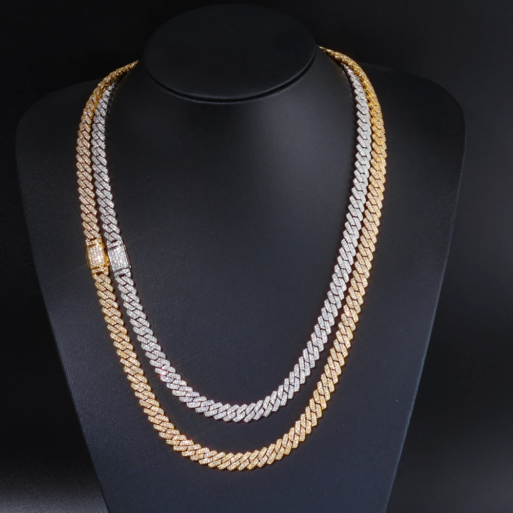ESKEEM 8mm Iced Out Cuban Chain Full Pave Cubic Zirconia Prong Necklace for Men Hip Hop Jewelry Party Gift