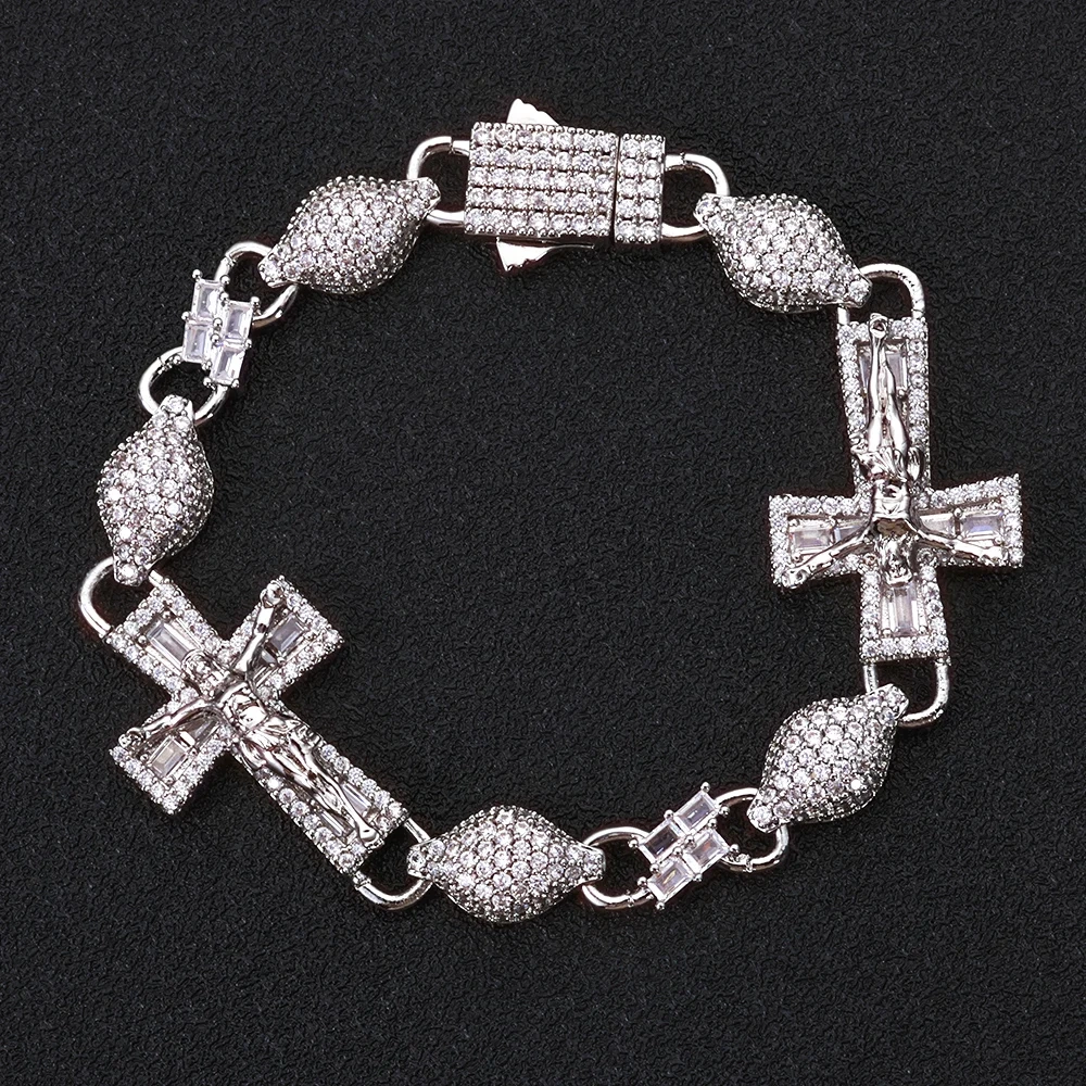 ESKEEM Luxury Diamond Cross Infinity Bracelet Gold Silver Plated Hip Hop Jewelry Iced Out Baguette CZ Cuban Bracelet