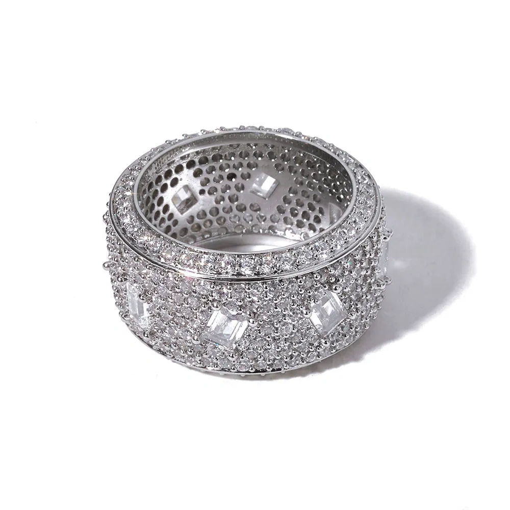 Hip Hop Fine Jewelry Fancy Shape Band Iced Out Cubic Zirconia Ring Emerald Championship Ring  Men