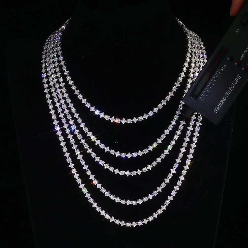 ESKEEM 925 Sterling Silver VVS Moissanite Iced Out Star Diamond Tennis Chain Exquisite Party Wedding Girlfriend Valentine's Day