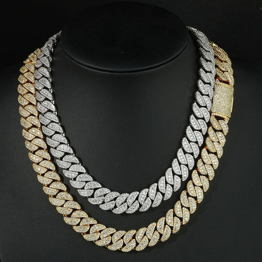ESKEEM 14MM Miami Cuban Link Chain Necklace Fine Iced Out Mixed Inlay Baguette Round CZ Hip Hop Jewelry