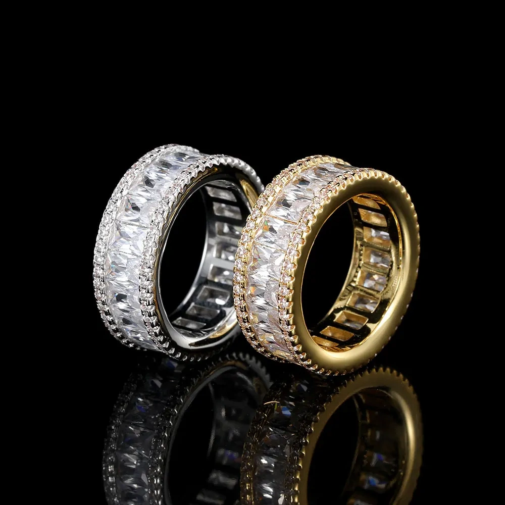 Hip Hop Fashion Jewelry 8Mm Micro Pave Single Row Rectangular Cubic Zirconia Rings For Men