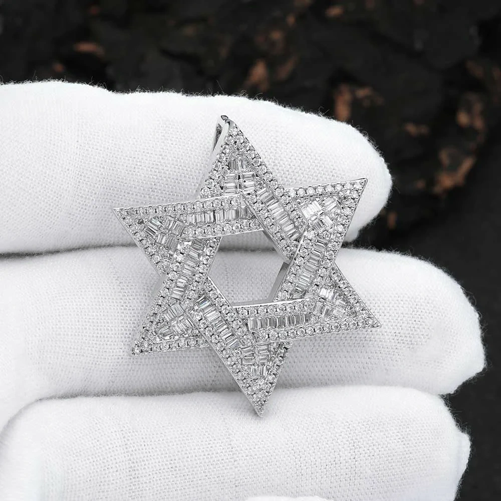 Hot Sale Hip Hop Iced Out Shiny Hexagram Pendant T Shape Zircon Stars Pendant for Men Women Street Style Jewelry