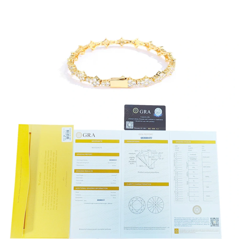 Wholesale GRA Certified Fine Jewelry 925 Silver Tennis Chain Bracelet Round Cut VVS Moissanite Diamond Tennis Bracelet For Women