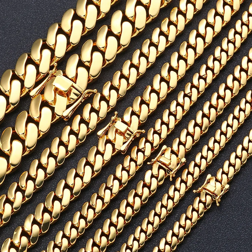 ESKEEM Wholesale 10/12/15/22mm 14K/18K Gold Plated Heavy Miami Cuban Link Chain Necklace for Men Hip Hop Jewelry Cuban Chains