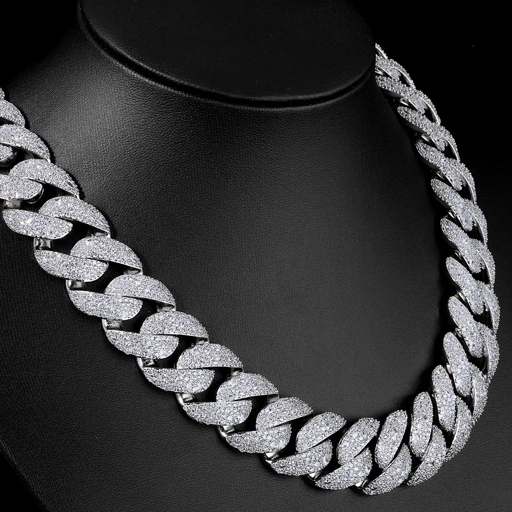 ESKEEM 22mm Shiny Irregular Diamond Chunky Cuban Necklace for Men Full Iced Out CZ Cuban Link Chain Hip Hop Jewelry
