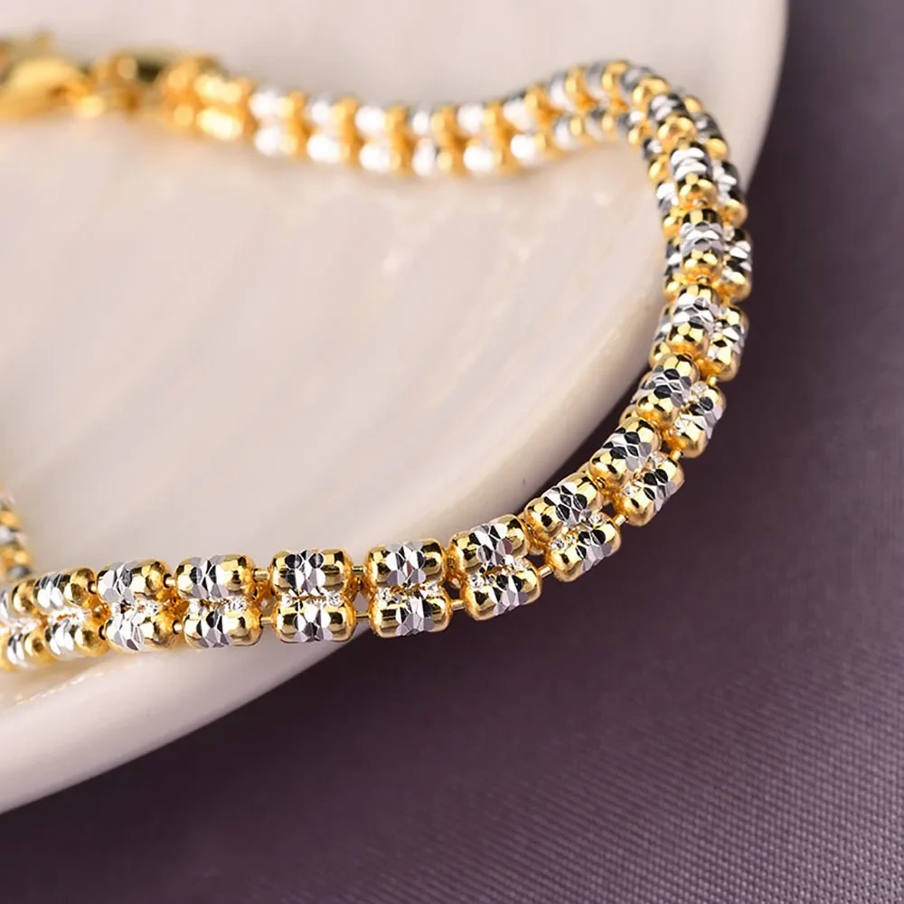 Italian Craftsmanship S925 Pure Silver Diamond Cut Three Rows Pearl Separation Bracelet Adjustable Queen Style Jewelry ﻿