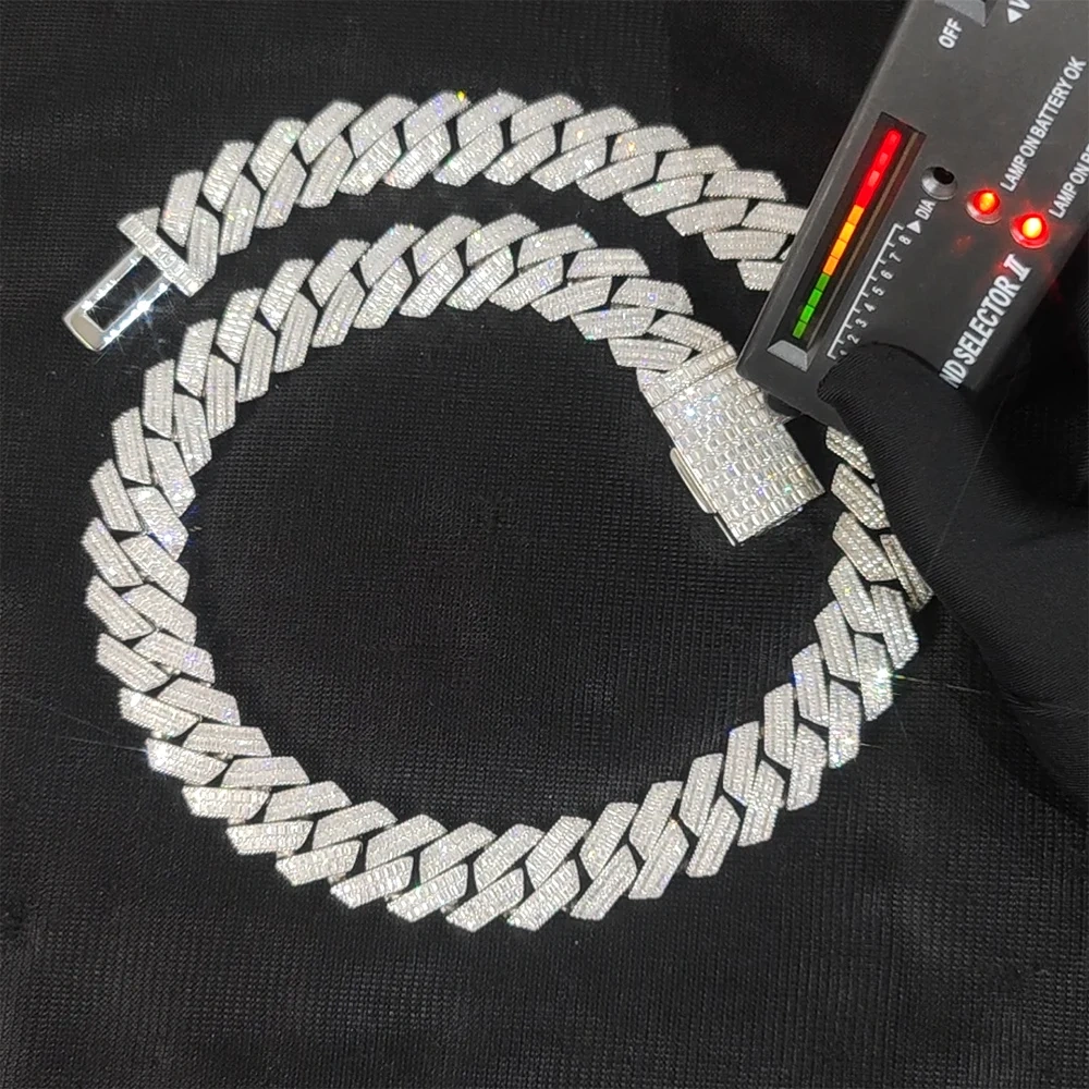 VVS Moissanite 20mm 2 Rows Cuban Chain Rectangle Diamonds 100% 925 Silver Cuban Necklace with GRA Certificate Jewelry