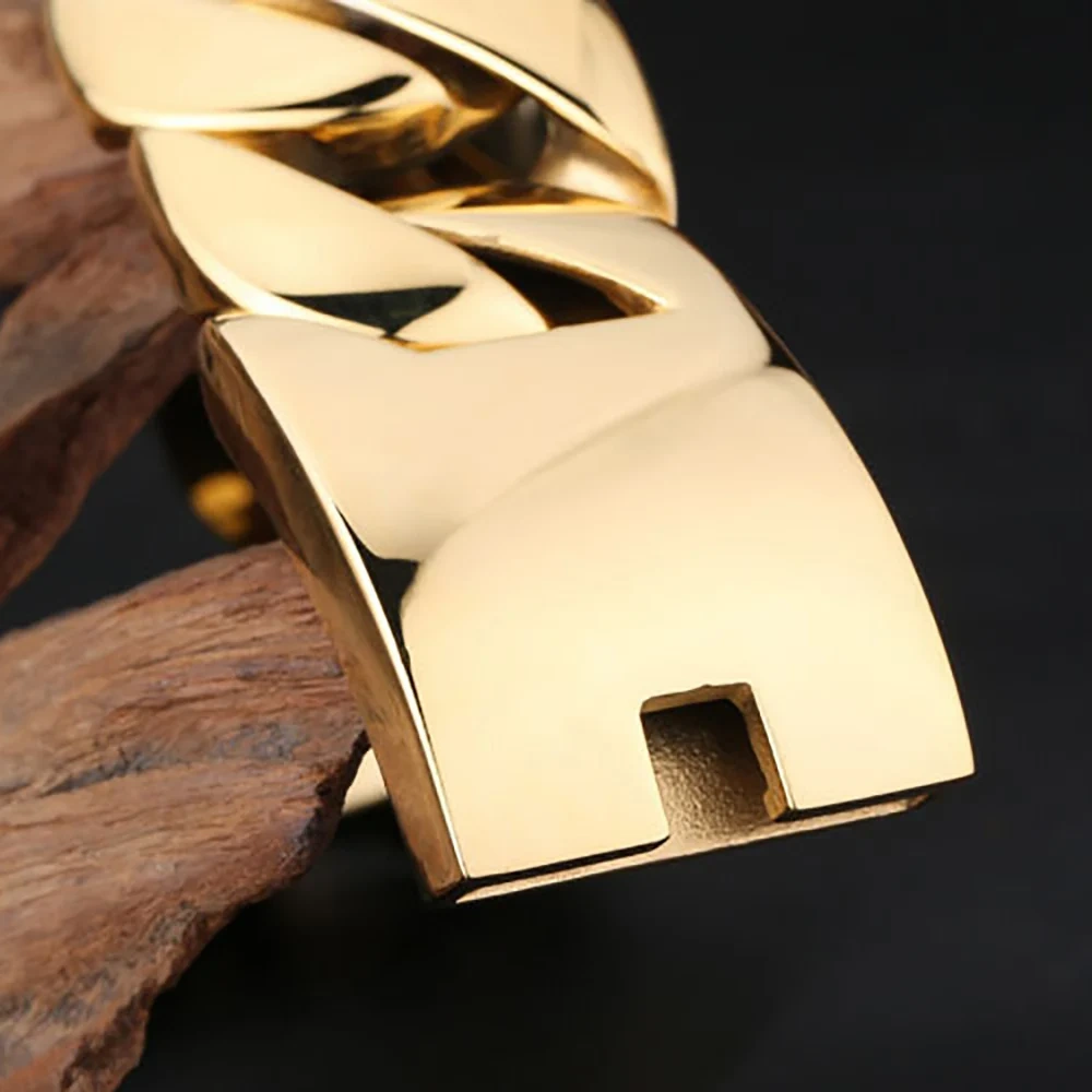 ESKEEM 32MM Stainless Steel Cuban Chain Fashion Bracelet 18K Gold Plated Hip Hop Men's and Women's Jewelry