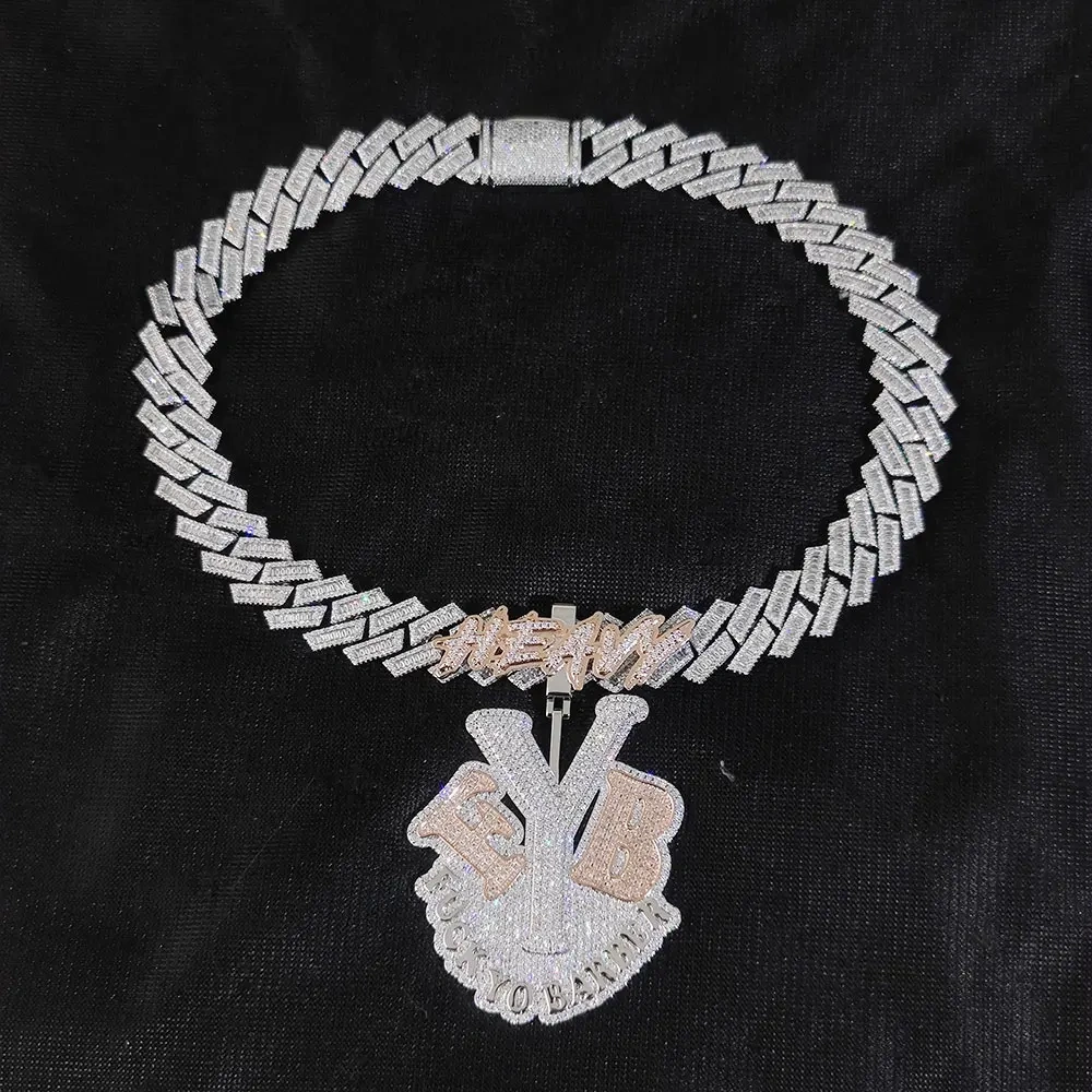 Hip Hop Jewelry Personalized Custom Name Iced Out Pendant Double Color Letter Logo Pendant For Men Can pass 16mm Chain