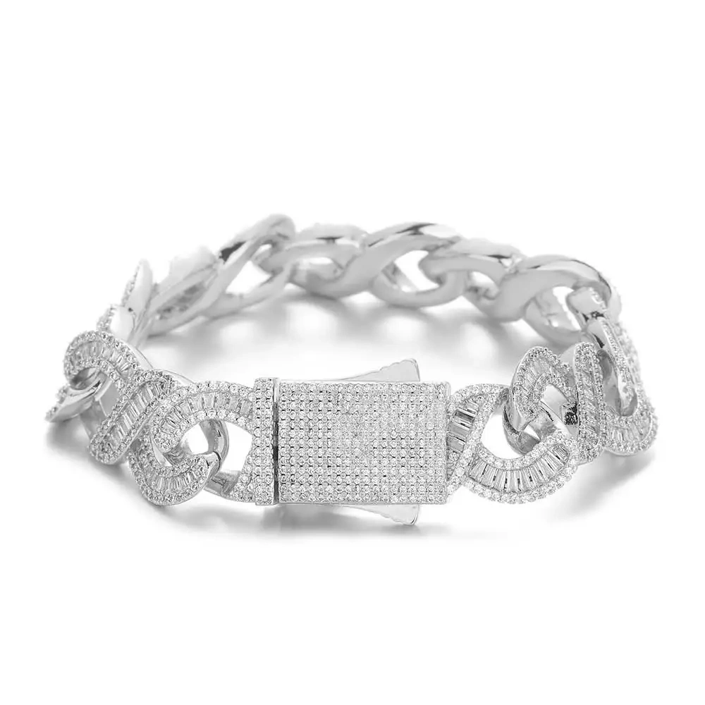 Hip Hop Jewelry 15MM Bling Iced Out Infinity Necklaces for Men Baguettecz Prong Setting 8word Cuban Link Chain Choker for Gift ﻿