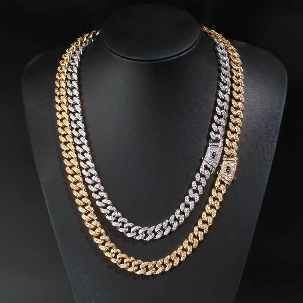 ESKEEM Men's Necklace Monaco Chain CLASSIC Full Pave Necklace Hip Hop Gold Plating Cuban Chain Hip Hop Jewelry