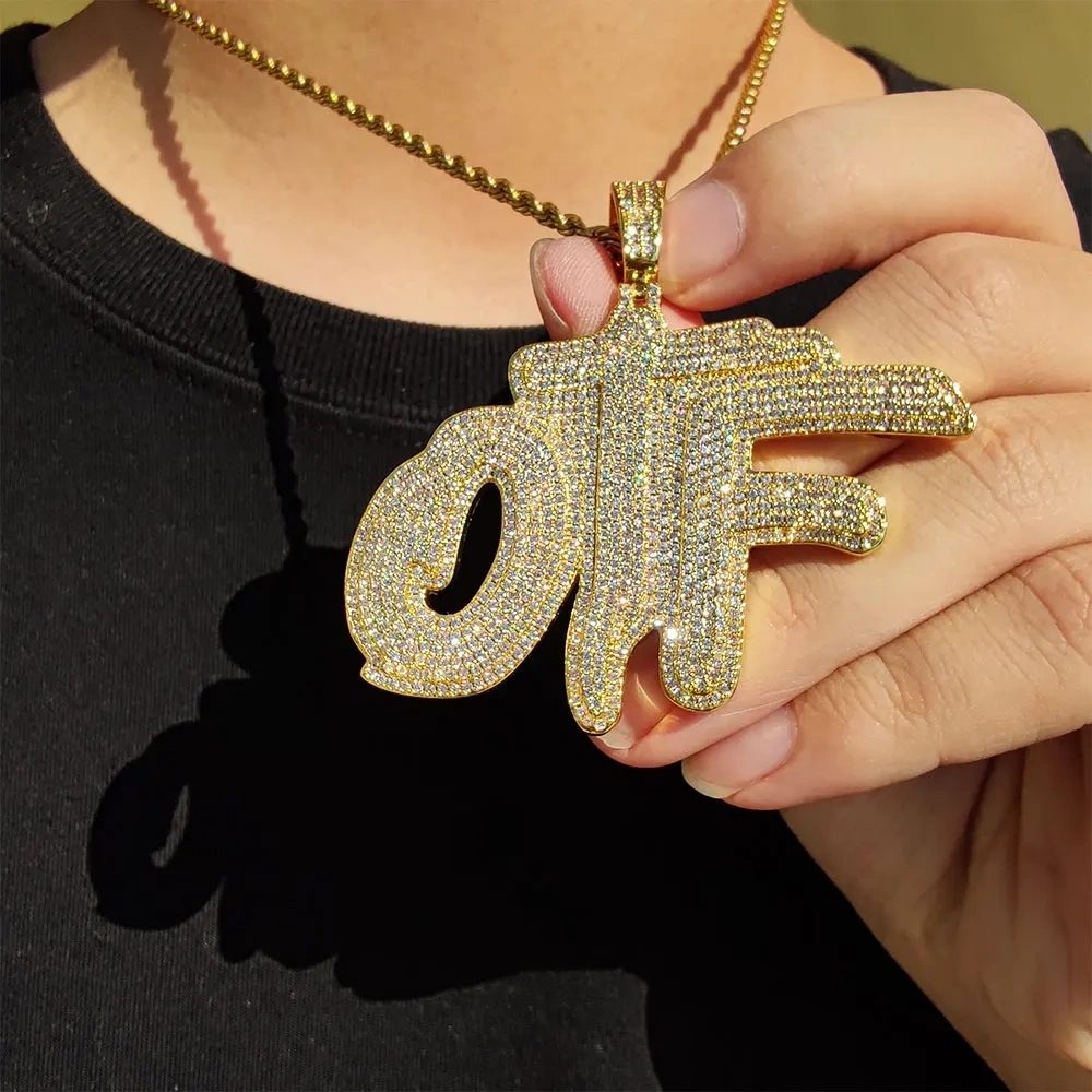 Fashion Jewelry Only The Family OTF Charm Iced Out Bling Two Layers CZ Stone Letter Pendant Tennis Necklace For Men