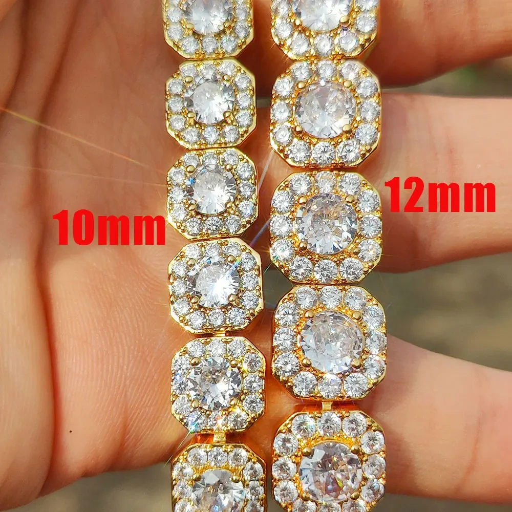 Hip Hop Jewelry 10mm 12mm Cluster Tennis Chain Necklace Fashion Women Bling Ice Zircon Tennis Chain Choker Necklace Party Gift ﻿
