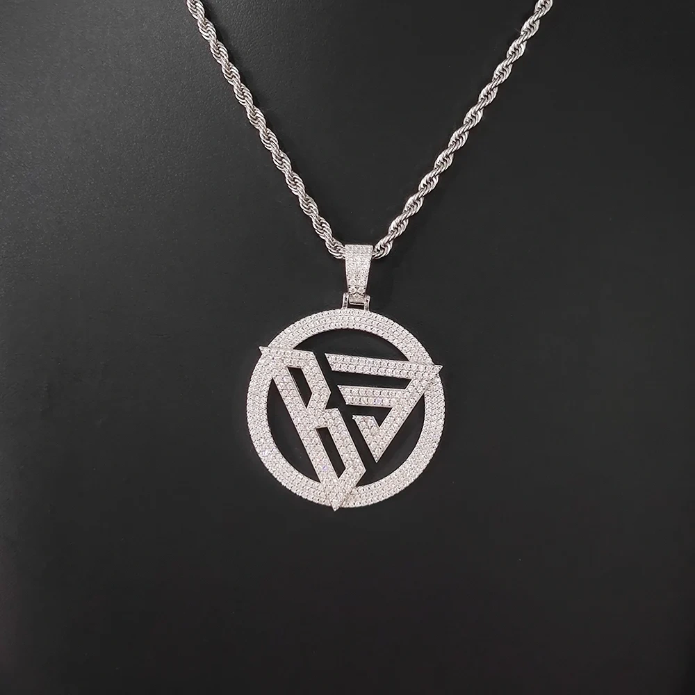 Hiphop Custom Iced Out Hollow Logo/Letter Pendant 925 Sterling Silver VVS Moissanite 40mm Round Pendant Necklace For Women Men