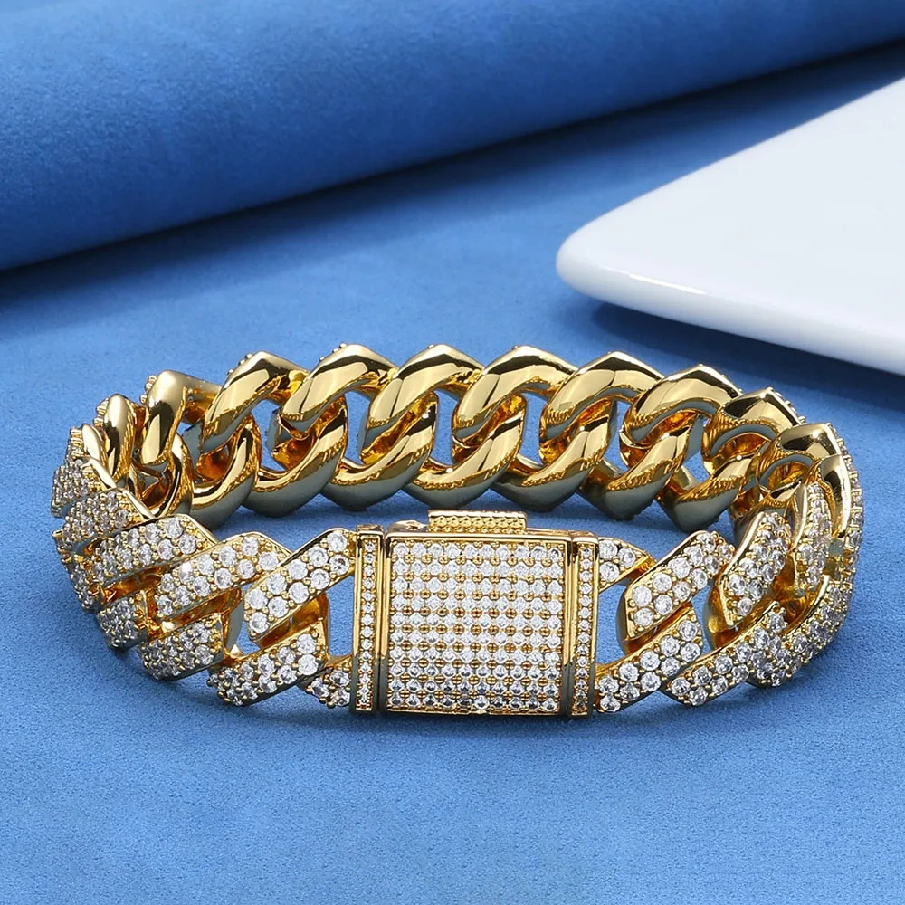 15mm Zircon Prong Cuban Link Chain Women Choker Cubic Zircon Luxury Bling CZ Iced Out Necklace Hiphop Men Jewelry
