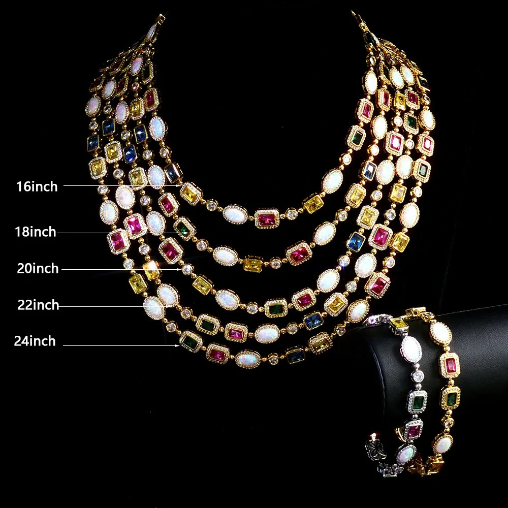 Multi Color Gemstone Beaded Necklace Rainbow Motley Tennis Choker Women Jewelry Iced Zirconia Opal Colorful Gem Stone Men Chain