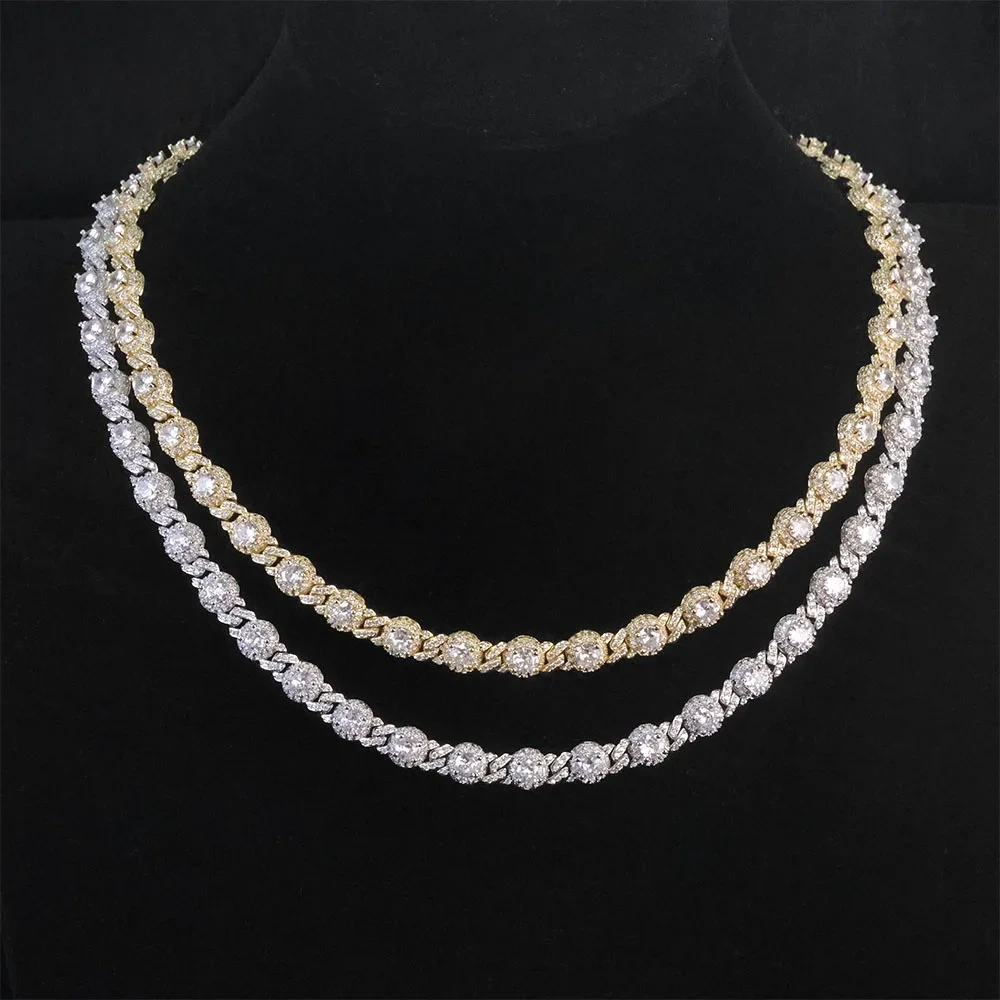 ESKEEM Iced Out Diamond Bead Cuban Chain Necklace Hip Hop Jewelry Full Pave Bling Big Round CZ Cuban for Women Men
