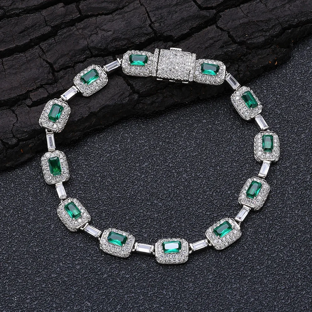 Eskeem New Bling Red Green Yellow White Cubic Zirconia Bracelet Hip Hop 7mm Iced Out Colorful Gemstone Jewelry for Women Gift