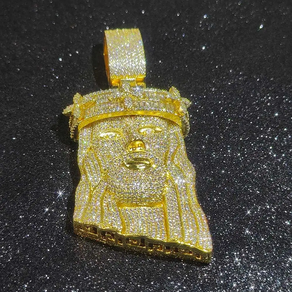 Hip Hop Rapper CZ Jesus Charm Pendant Jewelry Fashion Mixed Inlay Flower Crown Big Jesus Iced Out Pendant Necklace Men Women