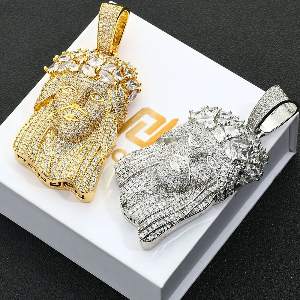 New Christian Jewelries Bling Iced Out 5A CZ Jesus Face Pendant 18k Gold Plated Jesus Head Charm Unisex Hip Hop Necklace