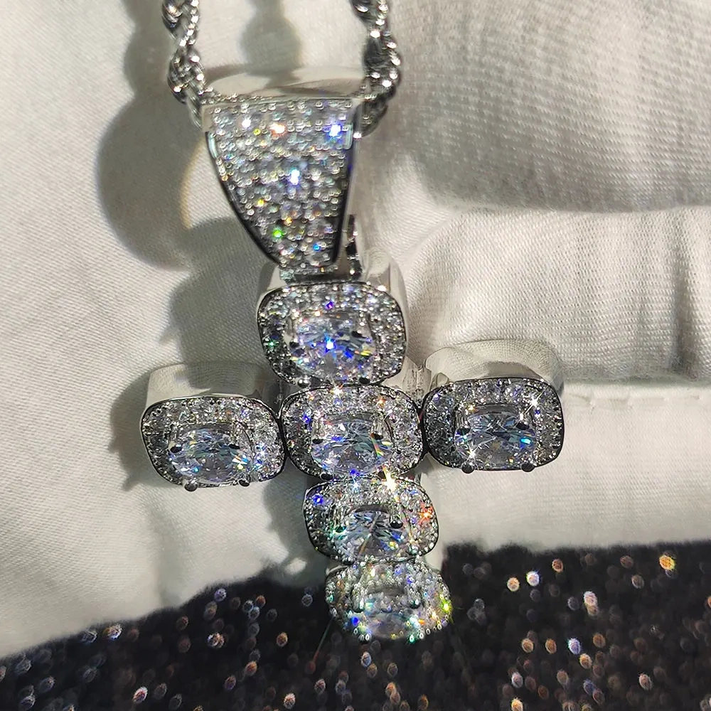 Hip Hop Iced Out Jewelry Big Cluster Tennis Cubic Zirconia CZ Cross Pendants Necklace For Women Drop Shipping