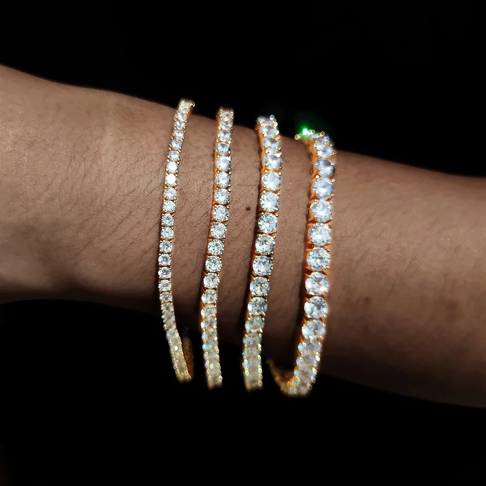 Hip Hop Bling Iced Out 3mm 4mm 5mm One Row Shine Cubic Zirconia Women Men Tennis Chain Bracelet Drop Shipping Free Laser Logo ﻿