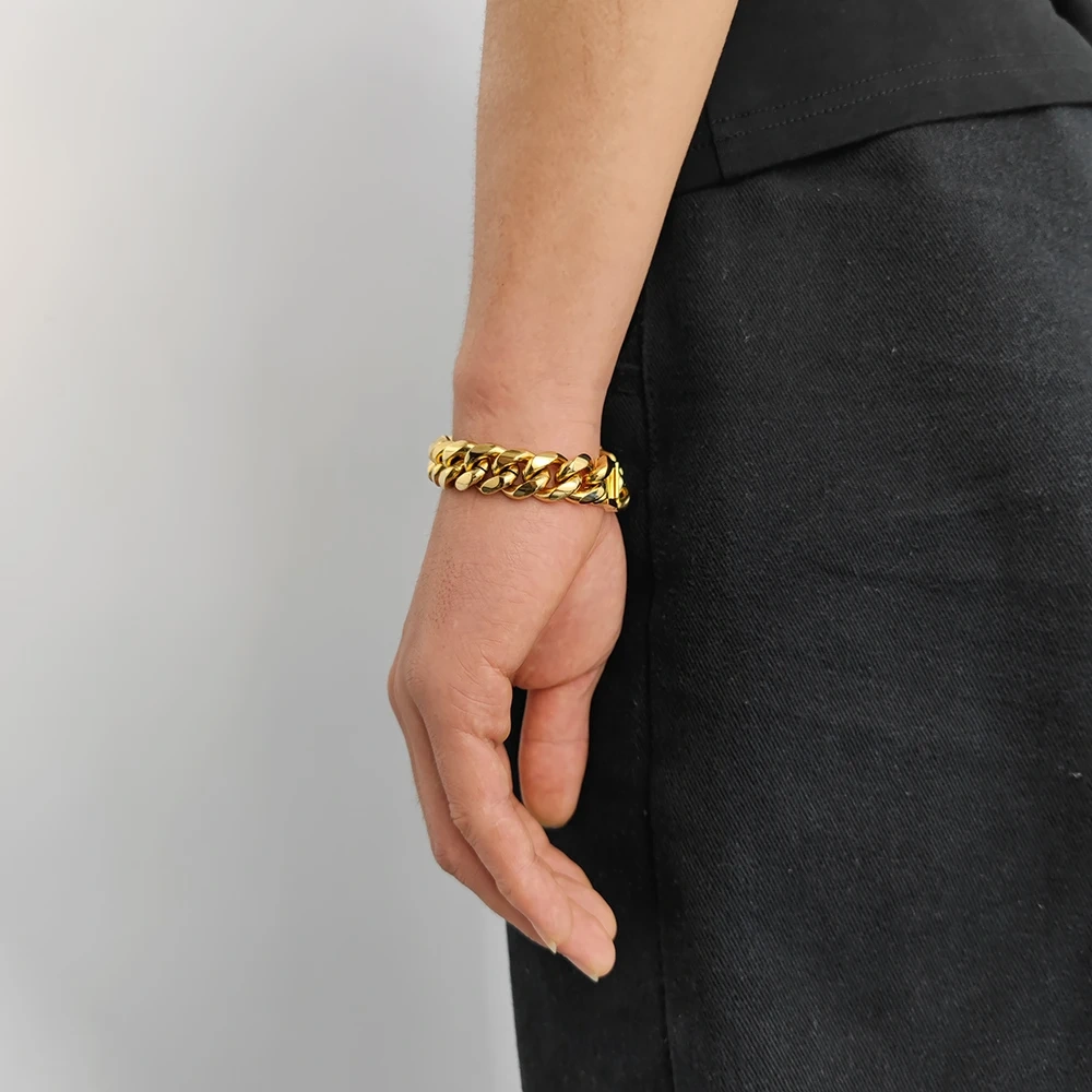 14mm 16mm 18mm Heavy Curb Hip Hop Miami Stainless Steel Cuban Link Thick Braclet Men Jewelry