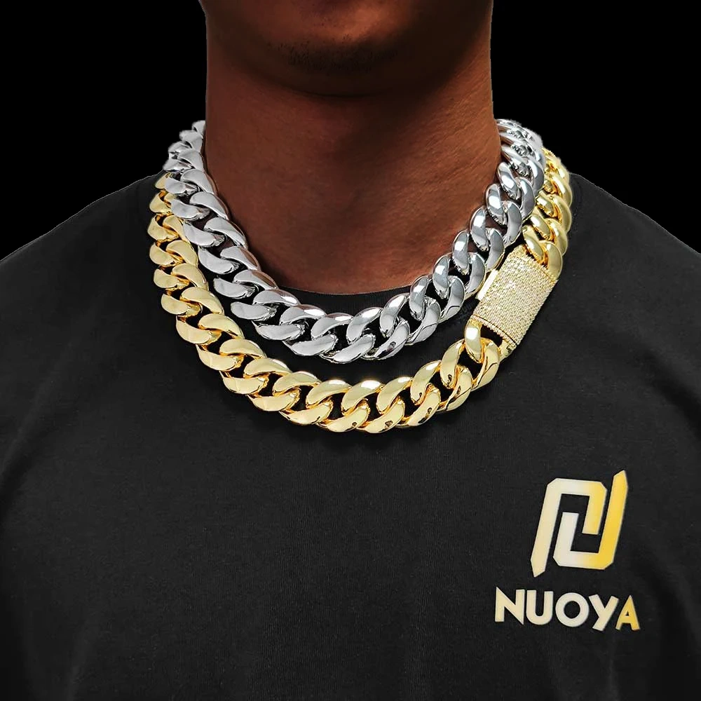 Hip Hop Rapper CZ Jewelry 12/22MM Luxury 18K Real Gold Plated Solid Miami Cuban Link Chain Necklace For Men