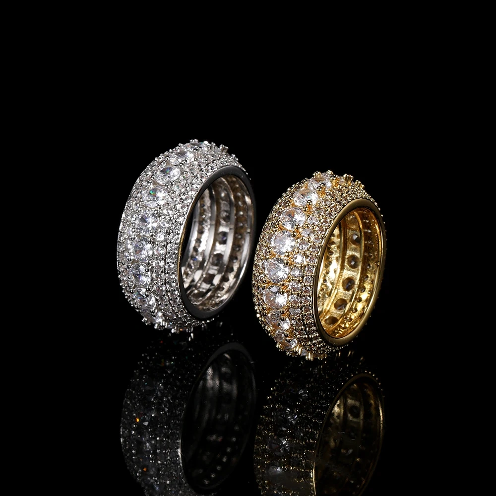 Hip Hop Rapper Rock Quality 5 Row Cubic Zirconia Cuban Rings Fashion Jewelry For Women Iced Cuban Ring Drop Shipping