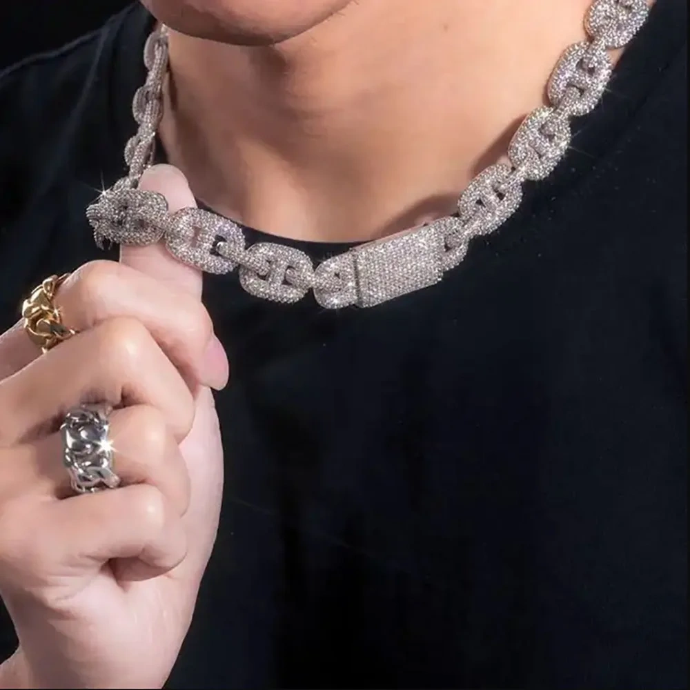 16MM CZ Miami Large Round Cuban Link Chain Bling Iced Out Custom Hip Hop Rapper The Pig Nose Cuban Link Chain