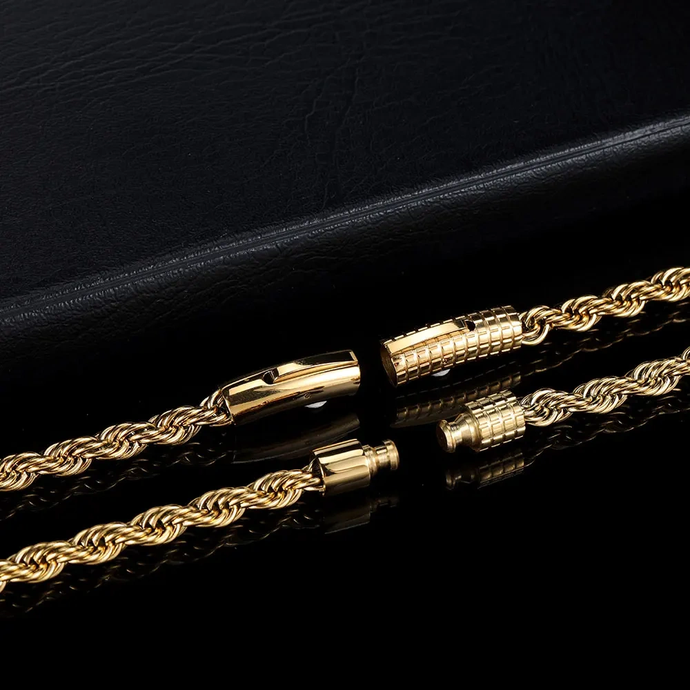 6mm Rope Chain Necklace Stainless Steel Never Fade Waterproof Choker Men Women Jewelry Gold Color Chains Gift