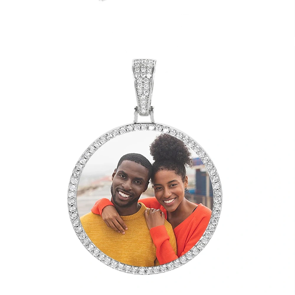 Customized Photo Necklace Men and Women Hip Hop Personalized Picture Pendant 45MM Medium Circle Charm Iced Out Free Custom Logo