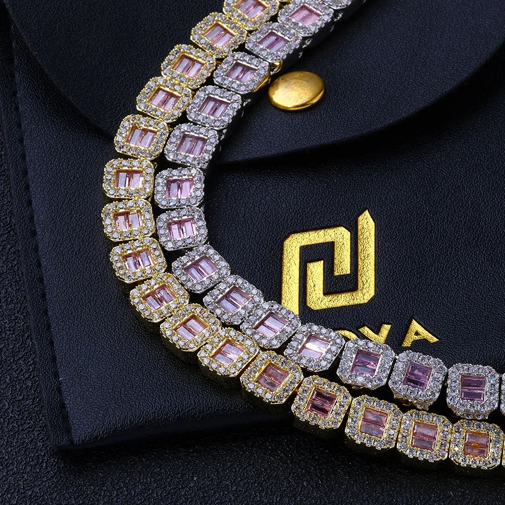 ESKEEM Hip Hop Jewelry White Gold Plated Clustered Tennis Chain for Women Micro Pave Purple Baguette CZ Diamond Tennis Necklace