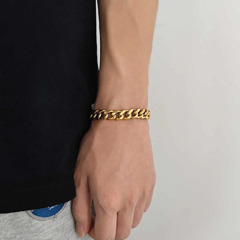 11MM Width Hip Hop Jewelry High Polished Stainless Steel 6 Sides Cut Miami Cuban Link Chain 7-9inch Bracelet for Men Women