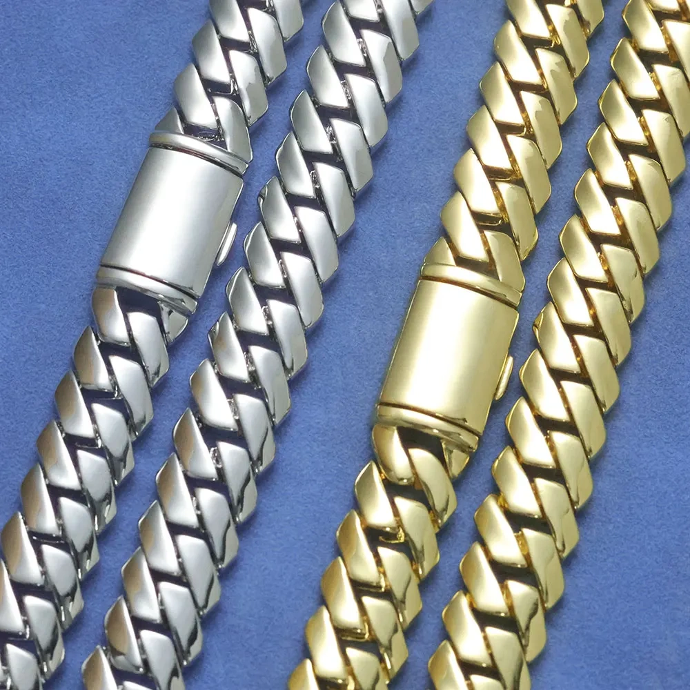 ESKEEM 12mm Cuban Link Chain Necklace 14K Gold Plated Brass Hip Hop Jewelry Customizable Men Women Gift