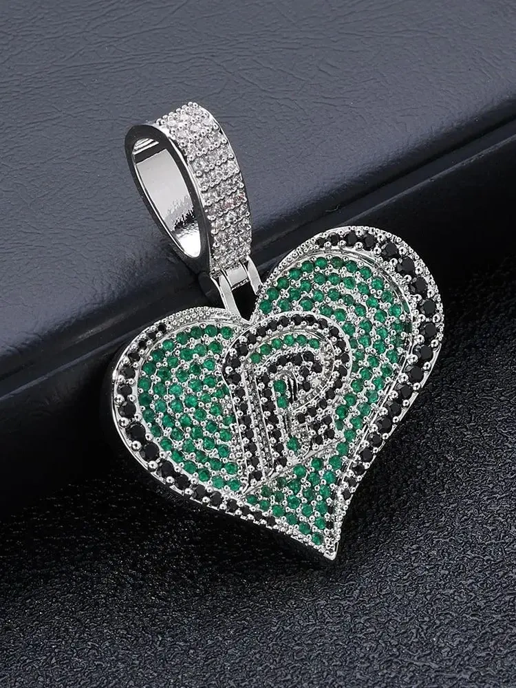 Love Pendant Necklace Couple Custom Letter Green CZ Black Diamond Sparkling Crystal Hip-hop Women's Jewelry Custom LOGO ﻿