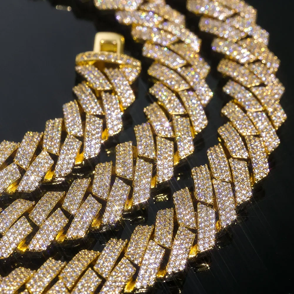 12mm White Gold Rose Gold Plated Cuban Necklace Hip Hop Two Rows Iced Out Prong Diamond Cuban Link Chain Jewelry for Women Men