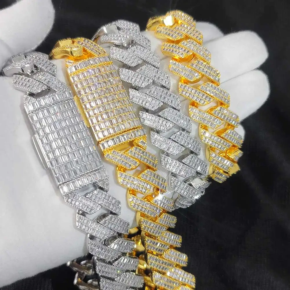20mm 2 Rows Rectangle CZ Iced Out Miami Cuban Link Chain Bling 5A Zircon Stone Hip Hop Jewelry Necklace For Men Gift