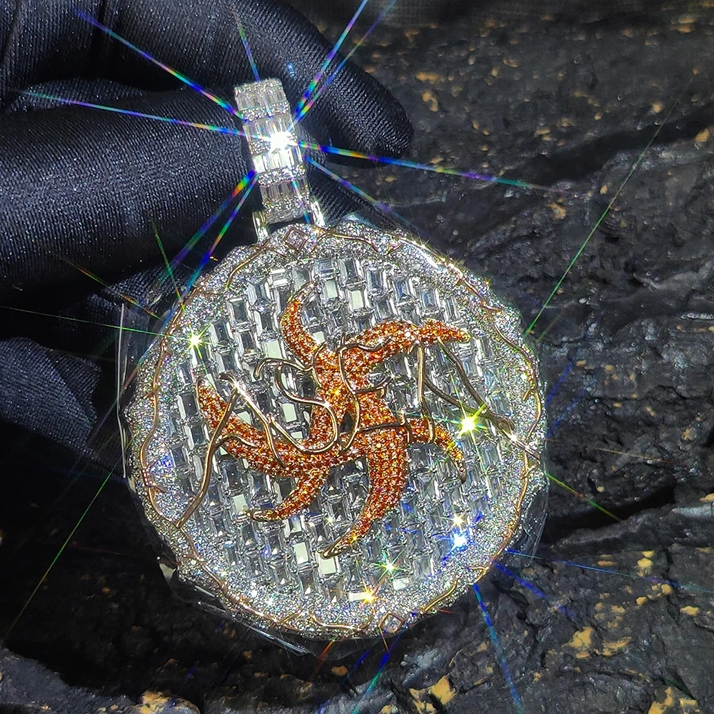 Hip Hop Jewelry New Round Cake Thorns Pendant Necklace With Inlaid Colorful Zircon Fashion Trend Disk For Women