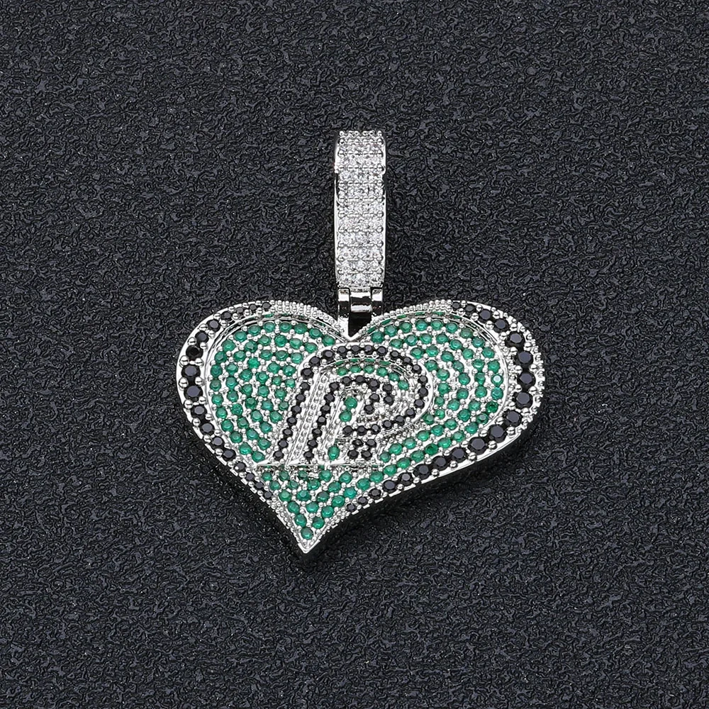 Love Pendant Necklace Couple Custom Letter Green CZ Black Diamond Sparkling Crystal Hip-hop Women's Jewelry Custom LOGO ﻿