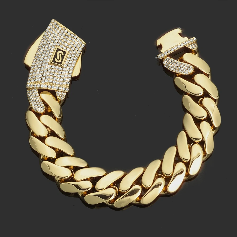 6/8/10/12/15/20mm Monaco Cuban Chain Necklace Hip Hop 14k Gold Plating Cuban Chain Bracelet Hip Hop Jewelry
