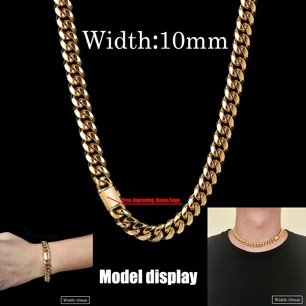 ESKEEM Hip Hop Fashion Jewelry 8/10/12/14MM PVD Plating Necklace Stainless Steel Chunky Cuban Link Chains Miami For Men Gift