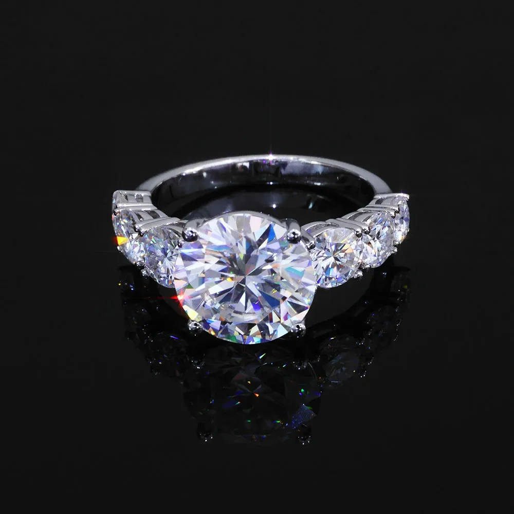 ESKEEM Custom 925 Silver 5CT Moissanite Ring Big Round Cut Diamond Luxury Sterling Silver Vvs Moissanite Rings for Women Gift