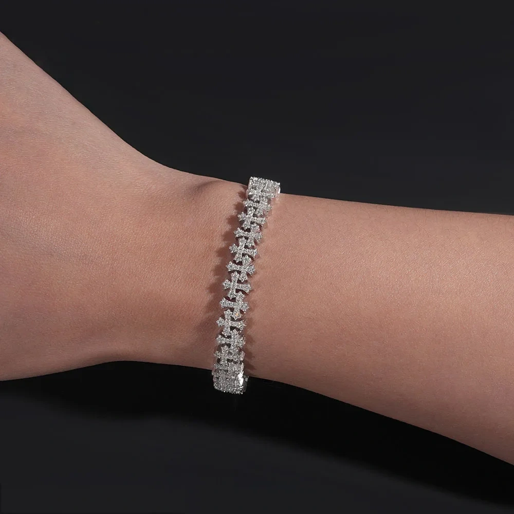 ESKEEM Moissanite Cross Chain Hip Hop Jewelry 925 Silver VVS Moissanite Bracelet for Men