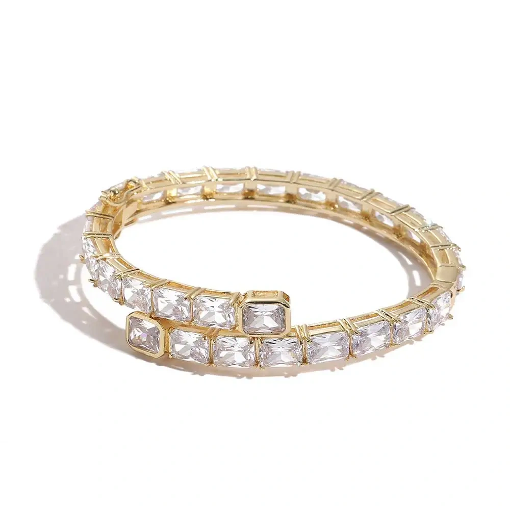 EESKEEM Rectangle Zircon Diamond Bracelet for Unisex Luxury Iced out Crystal Bangle for Women Hip Hop Jewelry
