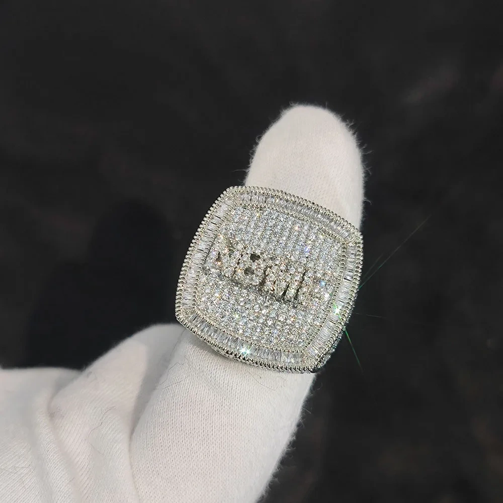 Hip Hop Jewelry Personalised DIY Name Letter Alphabet Ring Square Shape CZ Rings Charms Bling Trendy for Women Man