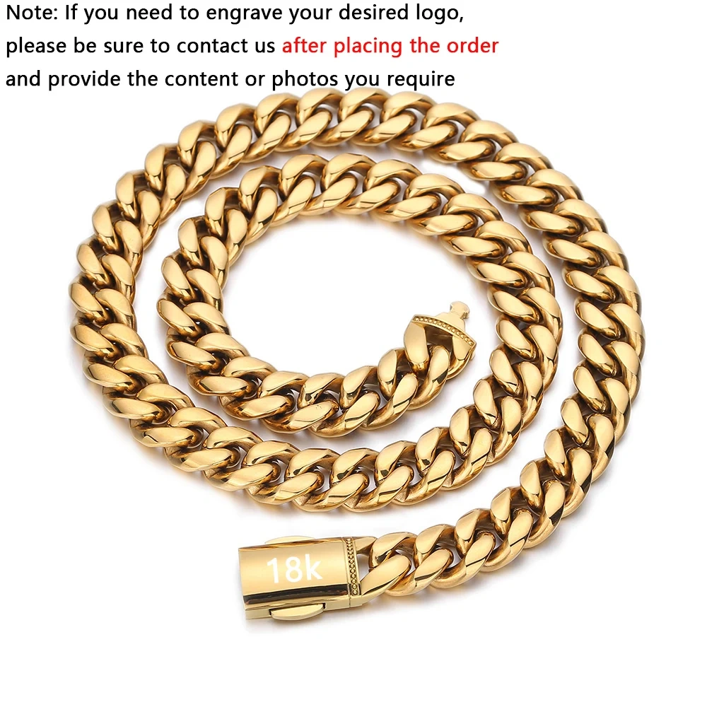 Hip Hop Rapper Curb 12mm Stainless Steel Miami Cuban Link Chain Cuban Necklace Luxury Jewelry For Men