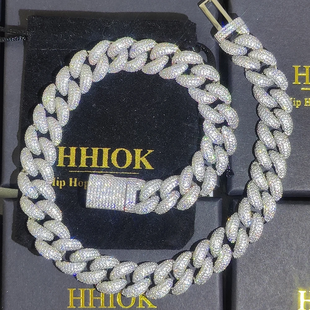 14mm Width Full Paved Cubic Zirconia CZ Iced Out Bling Cool Men Boy Hip Hop 18k Gold Plating Miami Cuban Chain Necklace