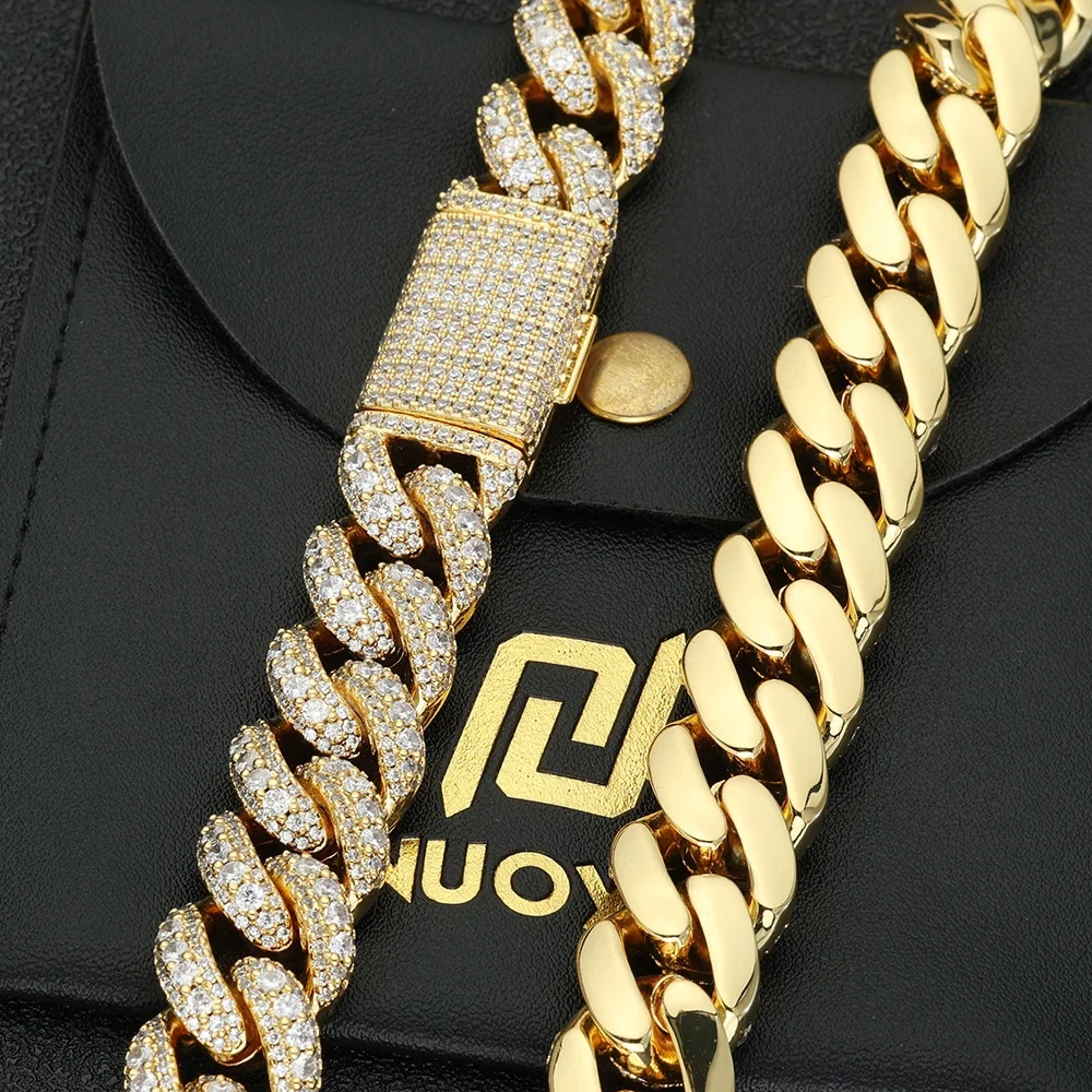 Hip Hop Jewelry for Men 15mm Iced out Diamond Cuban Chain Necklace White Gold Plated Miami Cuban Link Chain